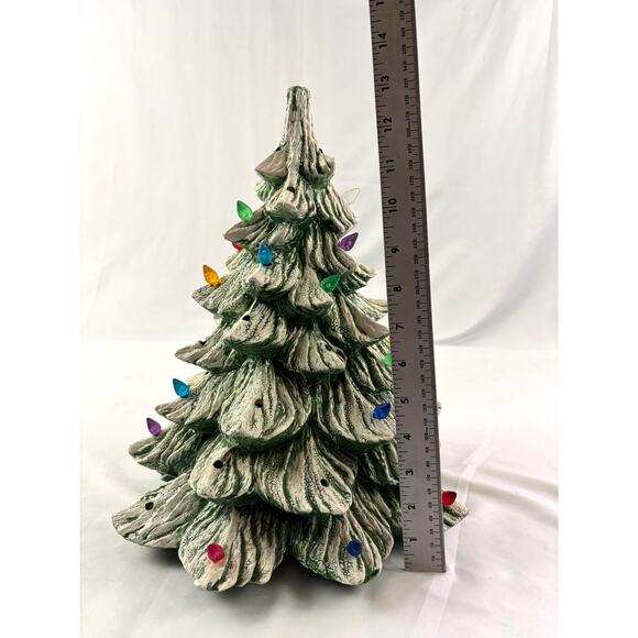 Vintage Ceramic Christmas Tree Green with White Snow Accent 13" Tall READ as is - Picture 11 of 14
